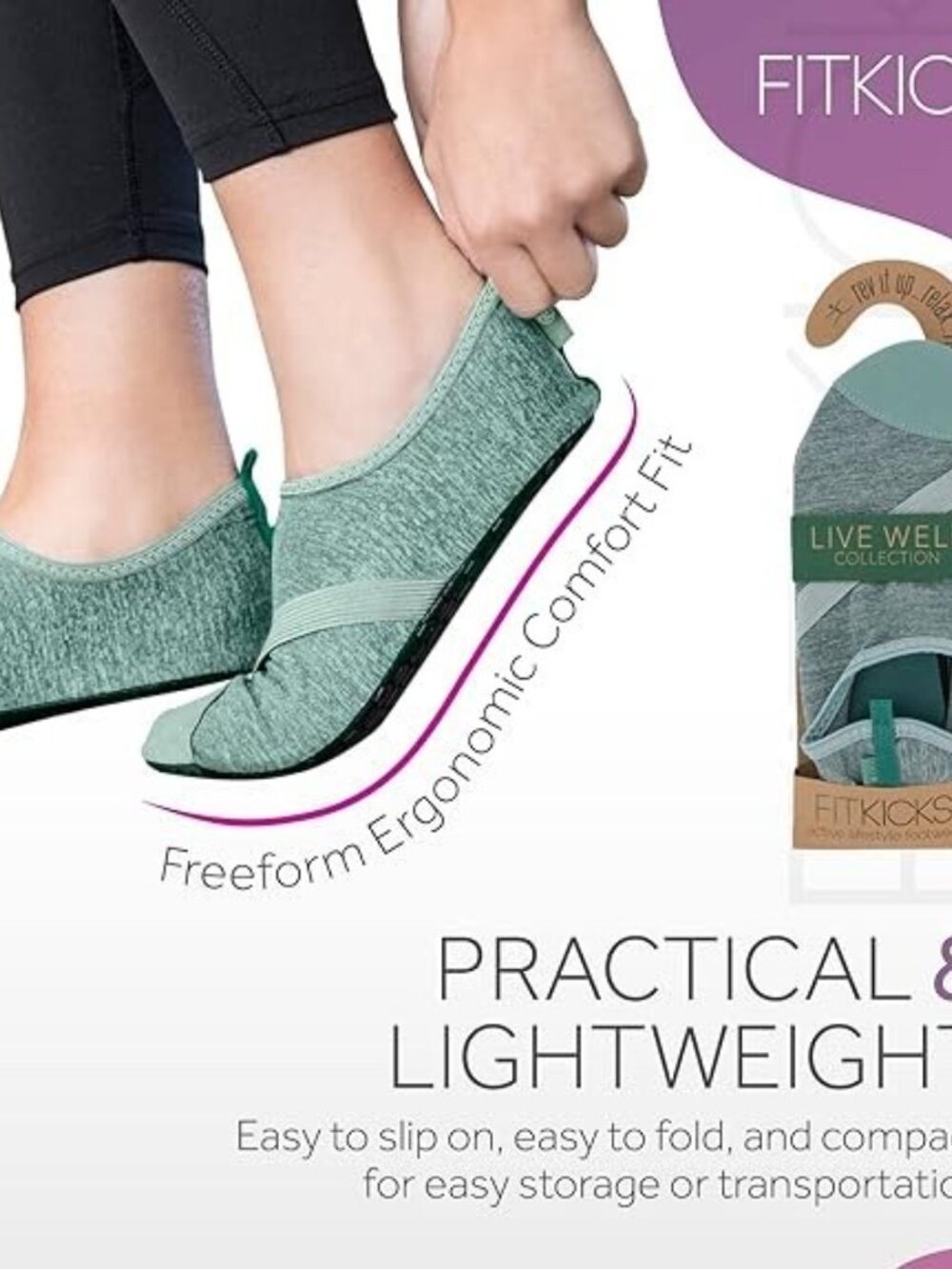 FITKICKS Original Women's Foldable Active Minimalist Footwear Heathered Mint-szM